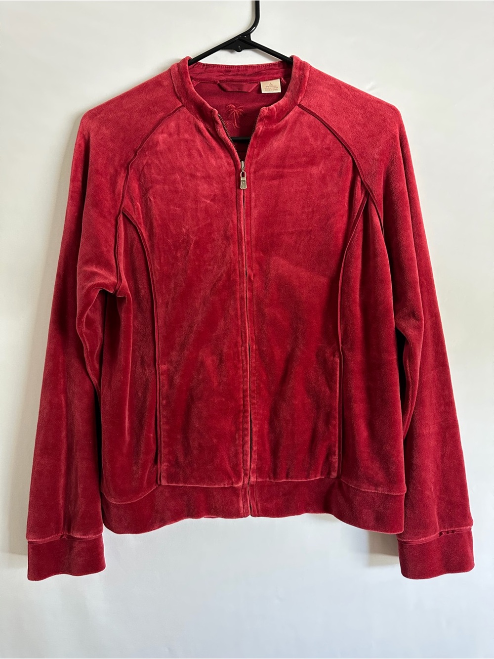 Tommy Bahama Women Red Velour Full Zip Jacket Size S